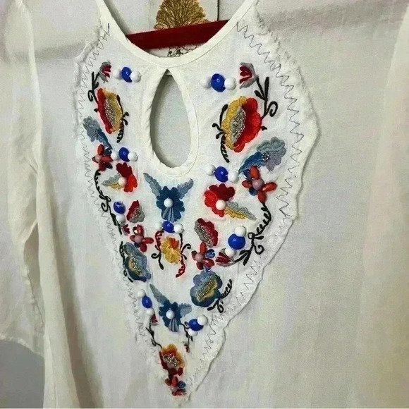 Missy Robertson Women Size S White Blouse Beading Flowy Boho Lightweight - Picture 9 of 10